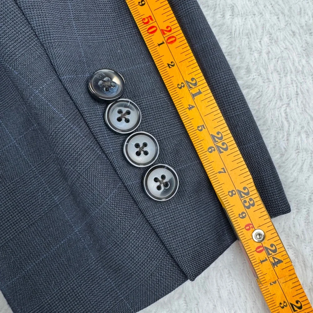 Peter Millar Blazer Mens 40R Navy Blue Wool Windowpane Check Sport Coat 2 Button